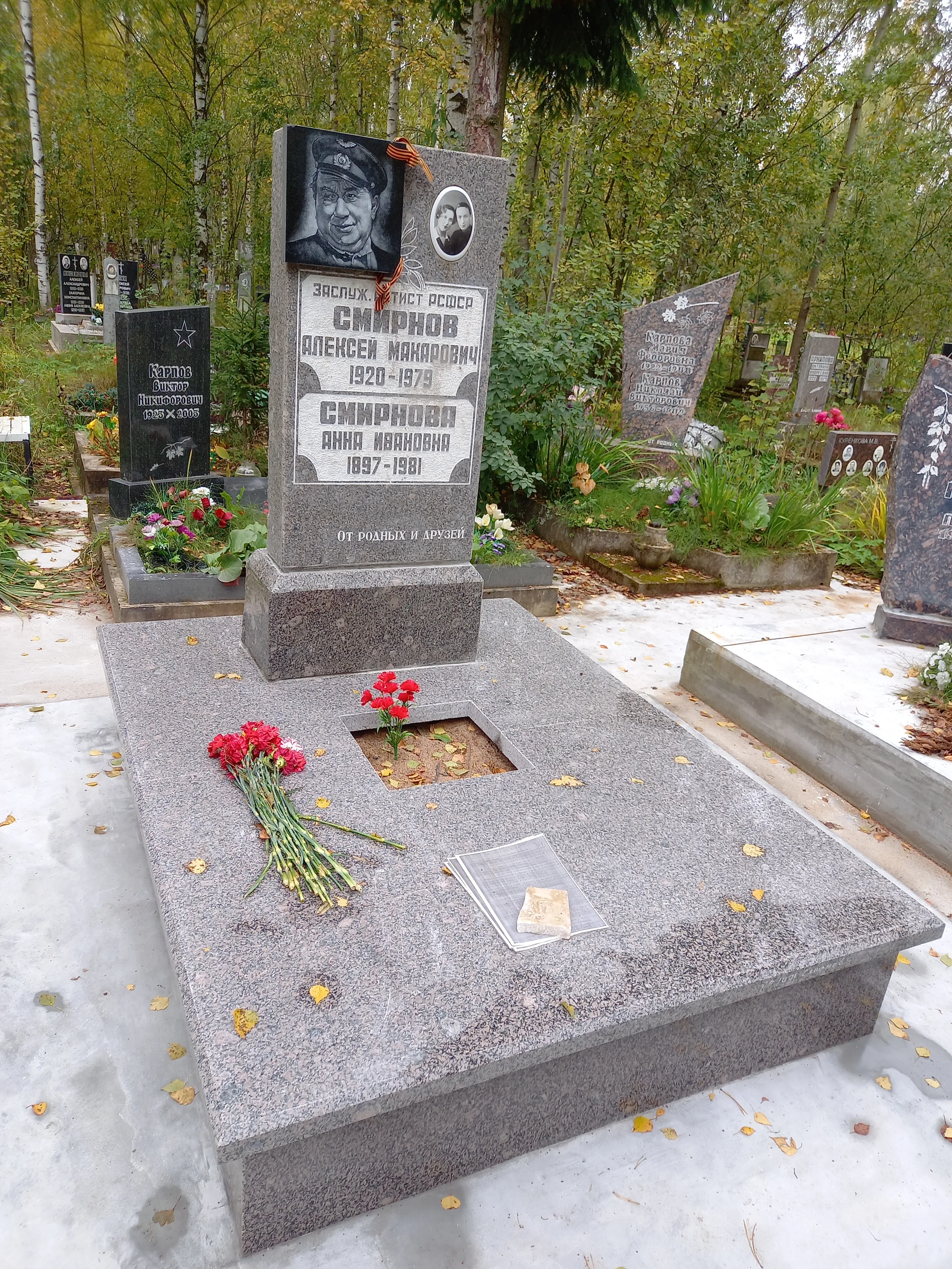 Могила актёра Алексея Макаровича Смирнова на Южном кладбище Санкт‑Петербурга Место захоронения актёра