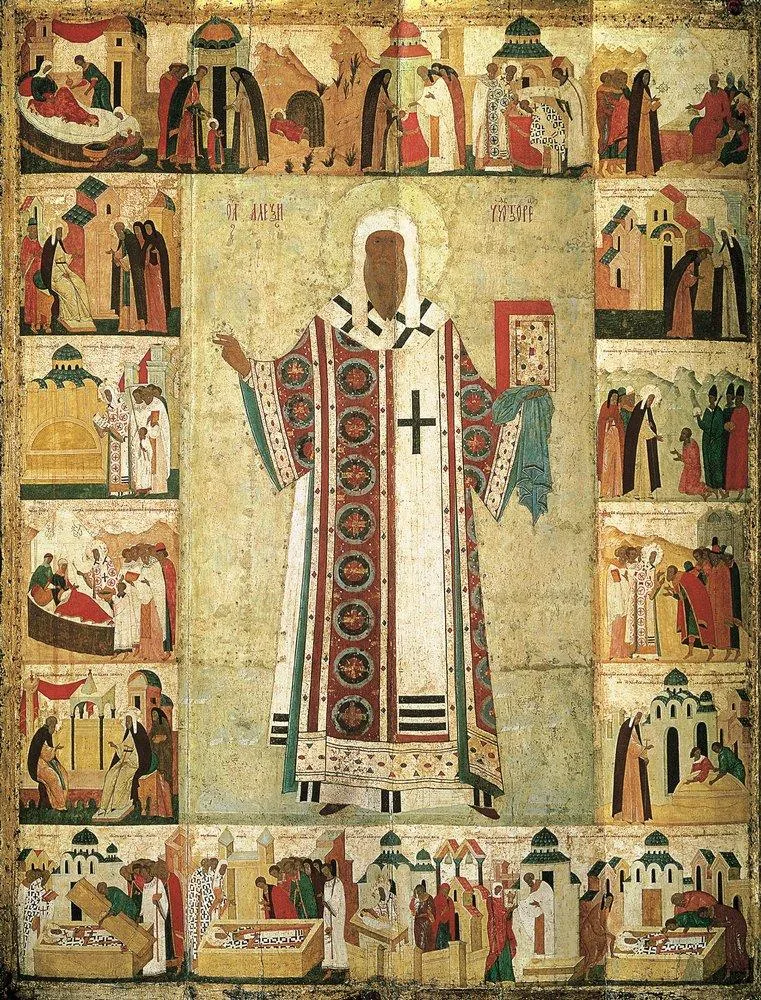 Митрополит Алексий с житием Житийная икона, конец XV века