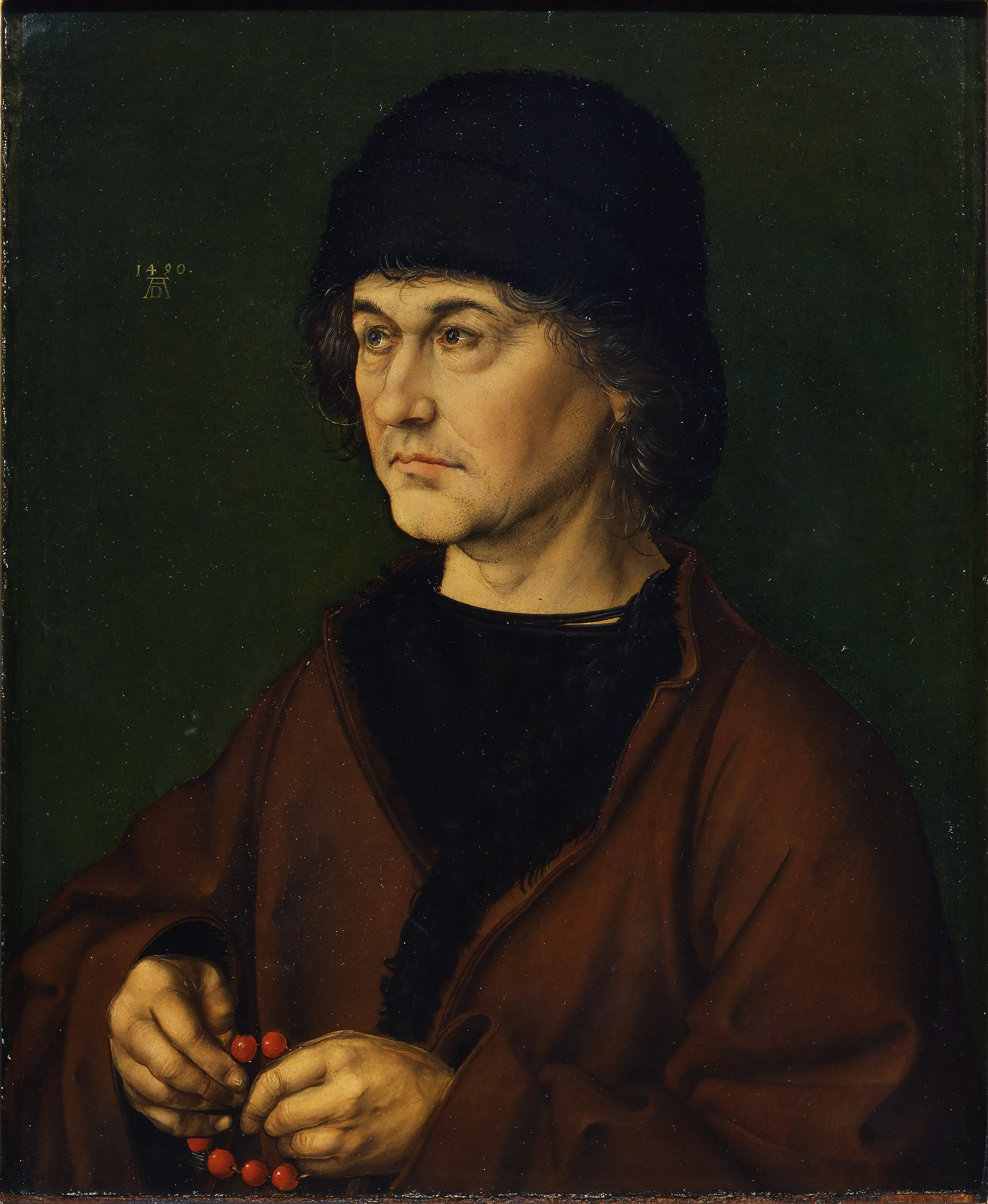 немецкий: Dürers Vater, Albrecht Dürer der Ältere Portrait of the artist's fathertitle QS:P1476,de:"Dürers Vater, Albrecht Dürer der Ältere "label QS:Lde,"Dürers Vater, Albrecht Dürer der Ältere "label QS:Lit,"Ritratto del padre dell'artista"label QS:Lja,"父の肖像 (デューラー)"label QS:Lfr,"Portrait du père de l'artiste"label QS:Lsv,"Porträtt av konstnärens far"label QS:Lnl,"Portret van de vader van de kunstenaar"label QS:Len,"Portrait of the artist's father"label QS:Lzh,"父親肖像畫" 1490. Альбрехт Дюрер