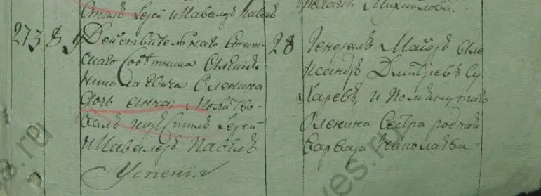 Метрическая запись о рождении А. А. Олениной. 1807. Фотография