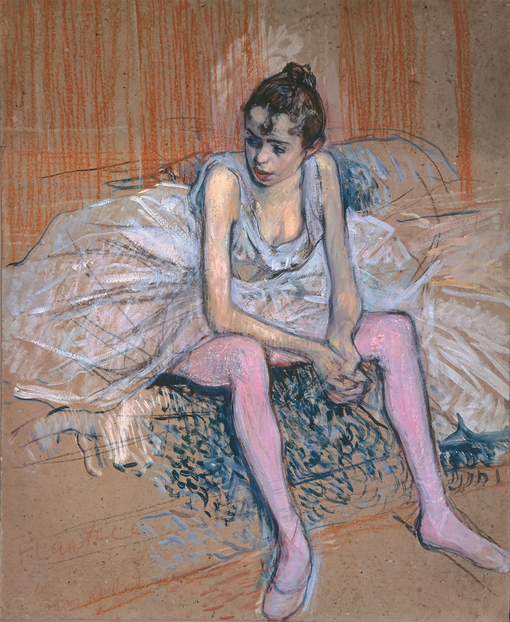 «Сидящая танцовщица в розовых чулках» (Danseuse assise aux bas roses), 1890 Анри де Тулуз-Лотрек, 1890